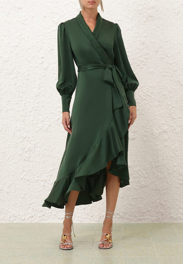 Silk Wrap Midi Dress