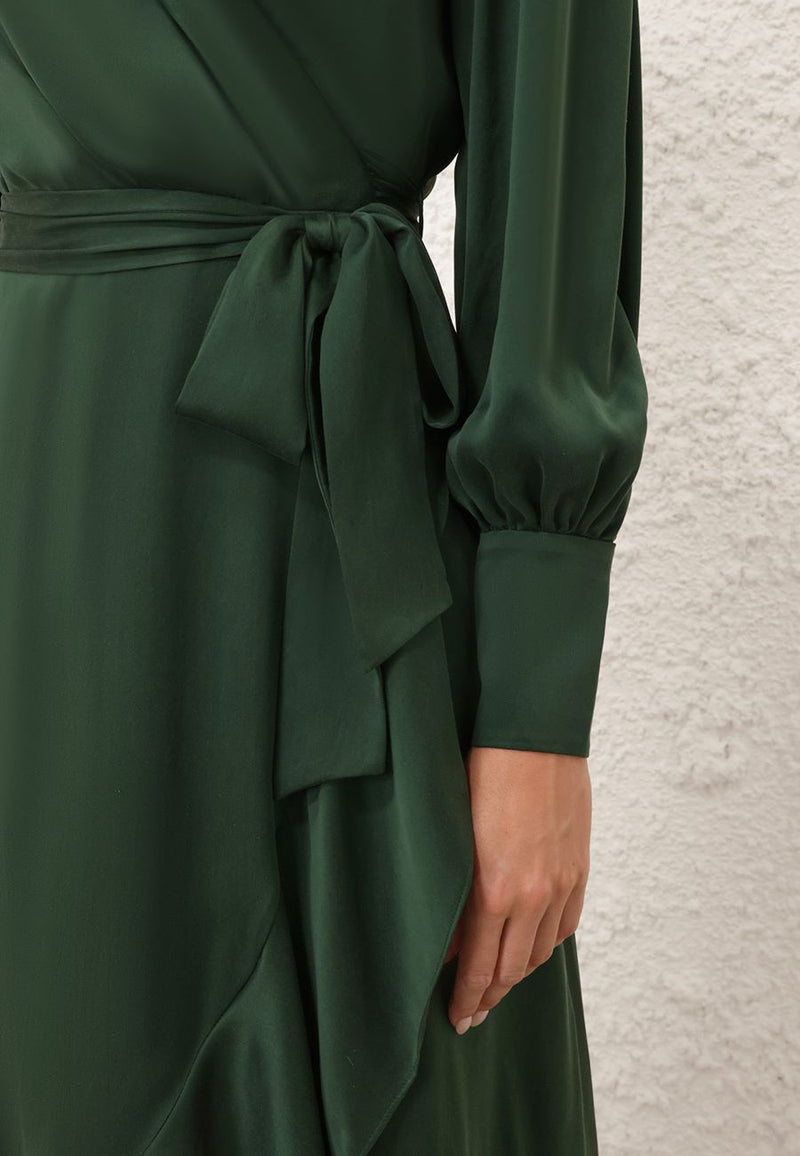 Silk Wrap Midi Dress