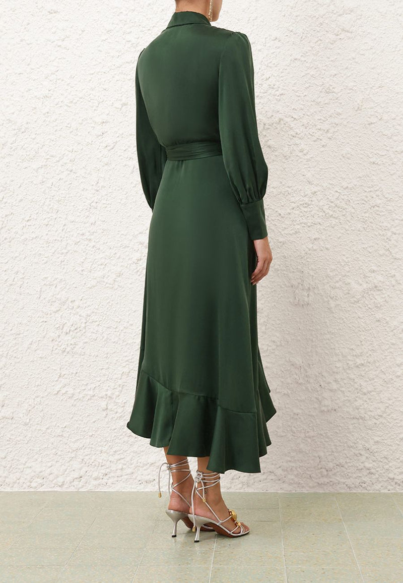 Silk Wrap Midi Dress