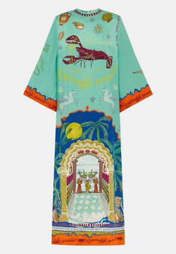 Surrealist Summer Midi Silk Dress