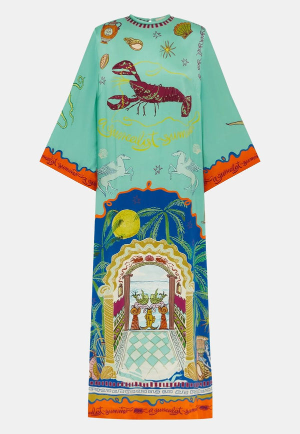 Surrealist Summer Midi Silk Dress