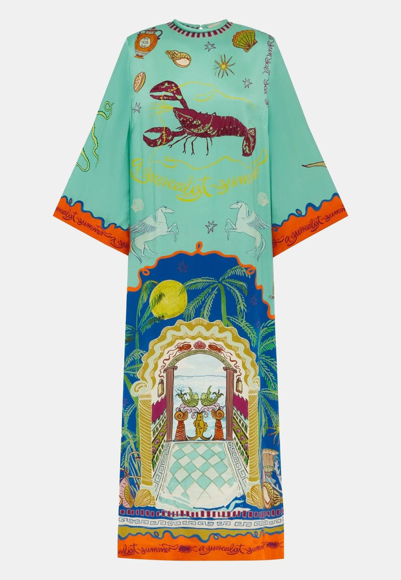 Surrealist Summer Midi Silk Dress