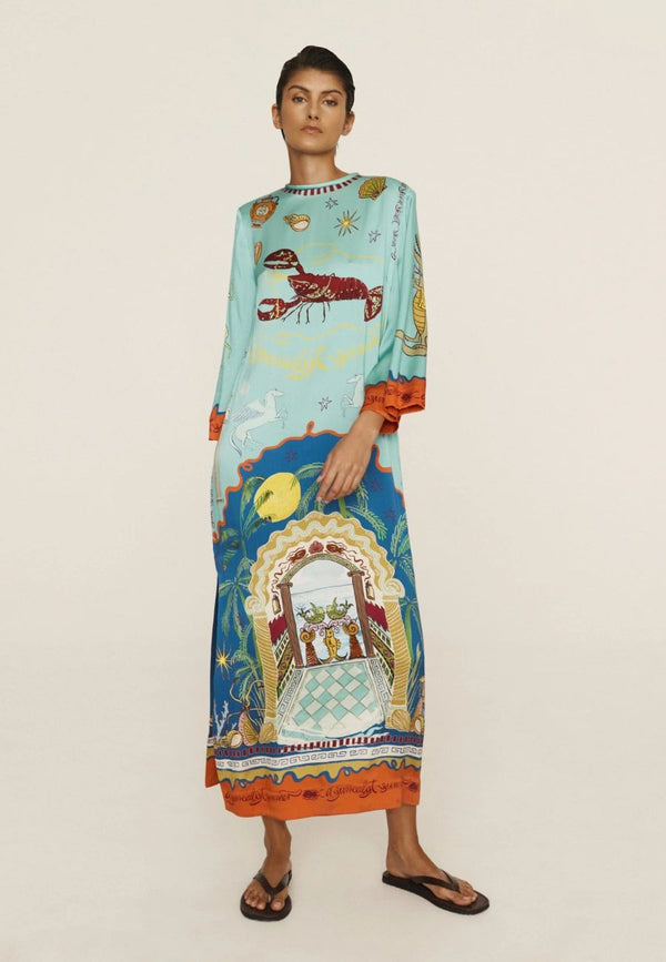 Surrealist Summer Midi Silk Dress