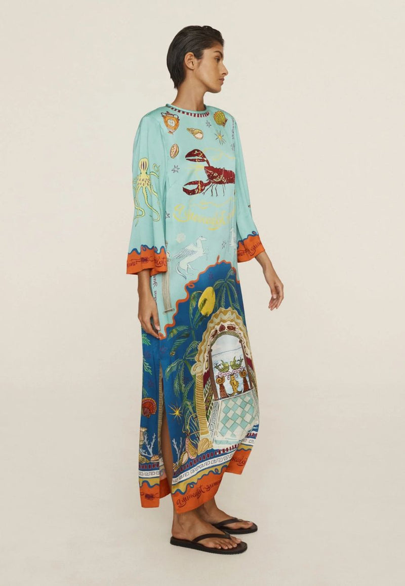 Surrealist Summer Midi Silk Dress