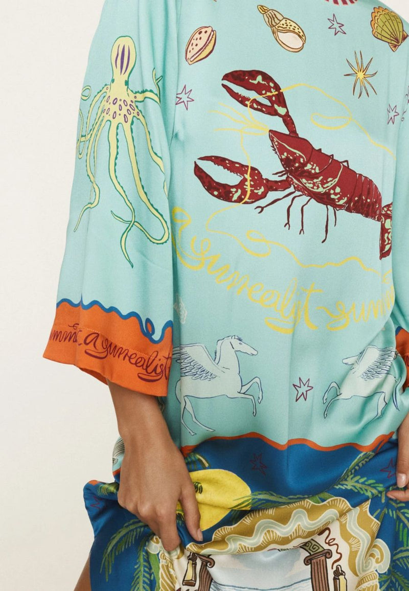 Surrealist Summer Midi Silk Dress