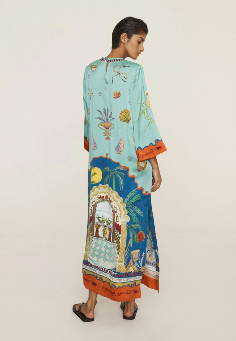 Surrealist Summer Midi Silk Dress