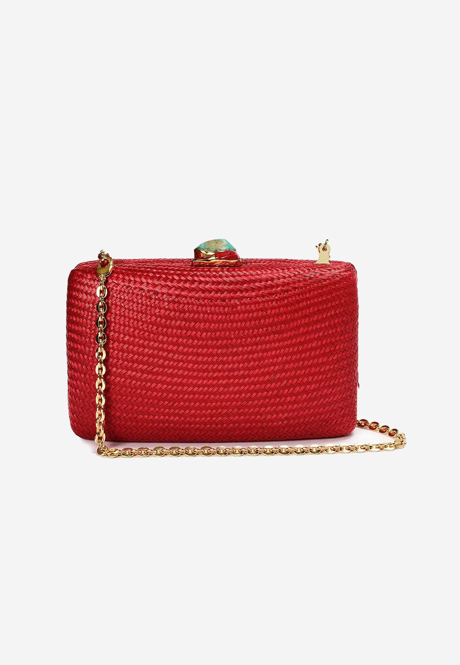 Bago Kapre Clutch Red Coral Turquoise Salt Boutique London