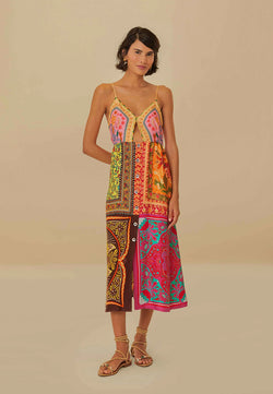 Mixed Scarves Multicolour Midi Dress