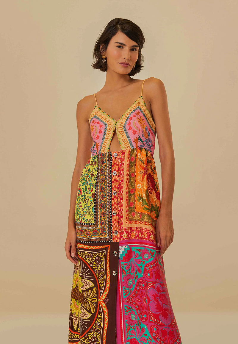 Mixed Scarves Multicolour Midi Dress