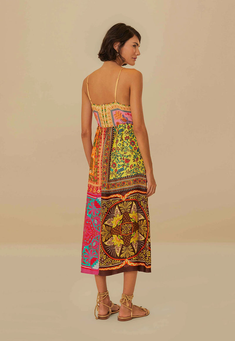 Mixed Scarves Multicolour Midi Dress