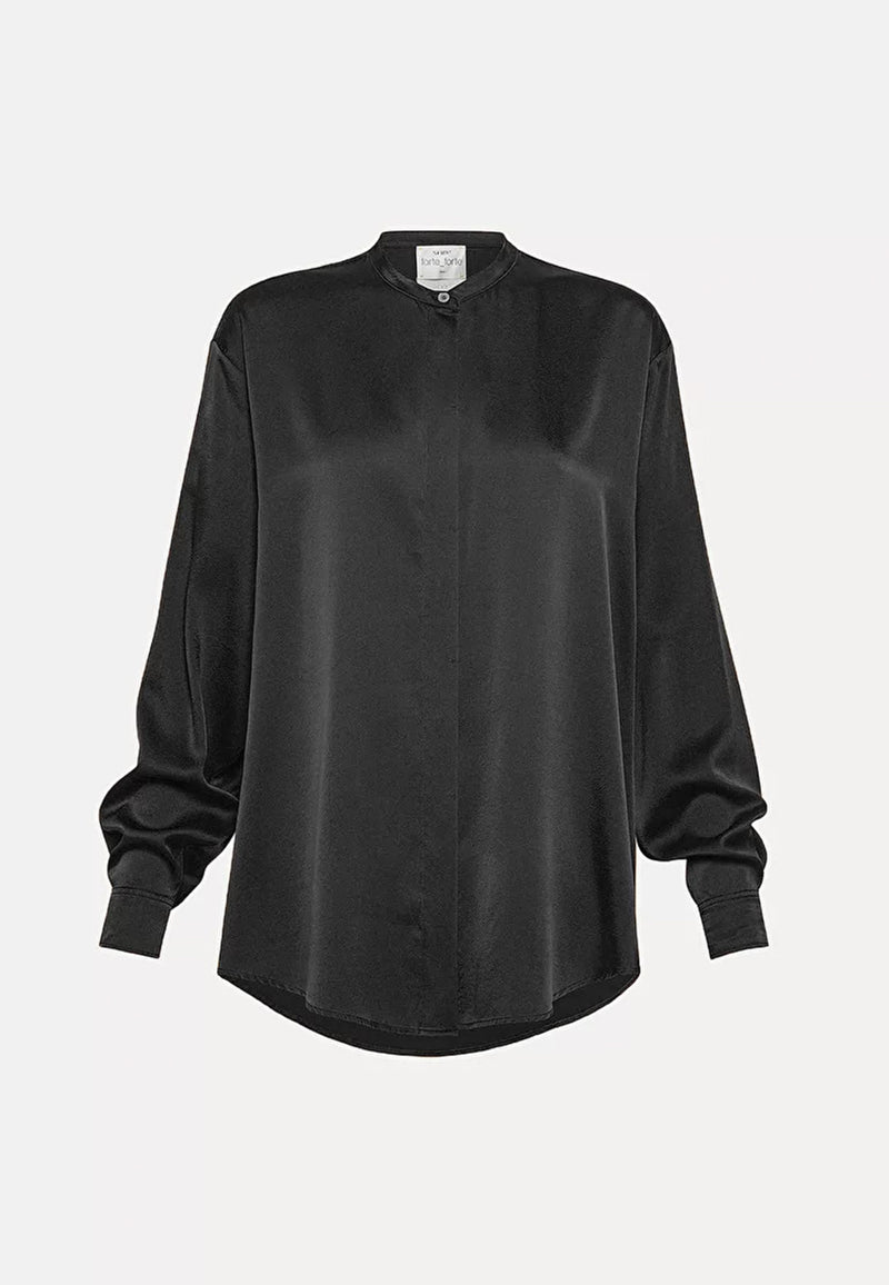 stretch heavy satin silk collar shirt