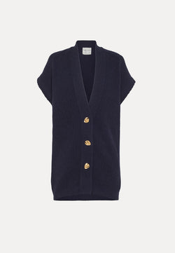 Cashmere Wool Rib Knit Oversized Vest