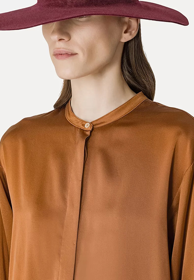 stretch heavy satin silk collar shirt