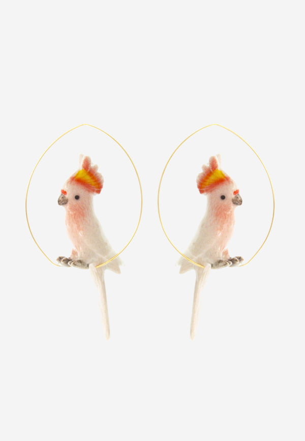 Pink Cockatoo bird hoop earrings