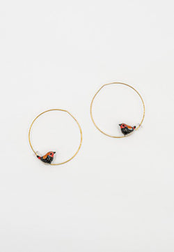 Pink-throated twinspot bird hoop earrings