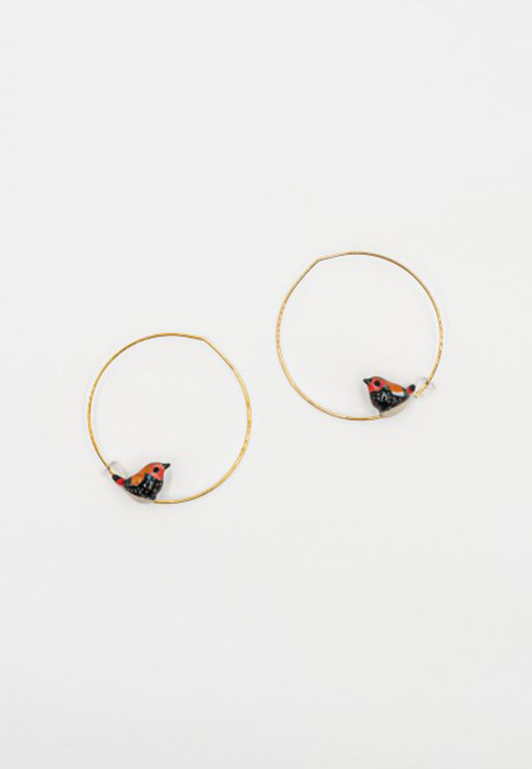 Pink-throated twinspot bird hoop earrings