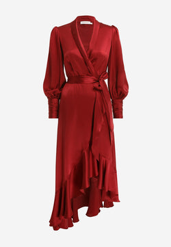 Zimmermann Silk Wrap Midi Dress Garnet